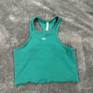 Alo Yoga Aspire Ribbed Knit Cropped Tank Top in Ocean Teal Size Large